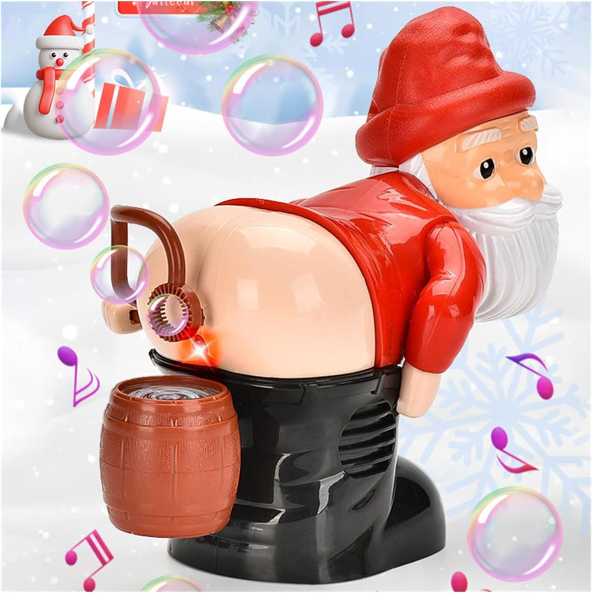 Santa Claus Bubble Maker Toy Ornaments, Funny Santa Automatic Fart Bubble Machine with Flashing Lights & Music, Christmas Bubble Blower for Outdoor & Indoor Activity (Red)