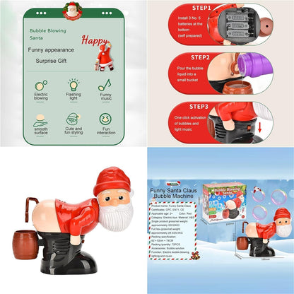Santa Claus Bubble Maker Toy Ornaments, Funny Santa Automatic Fart Bubble Machine with Flashing Lights & Music, Christmas Bubble Blower for Outdoor & Indoor Activity (Red)