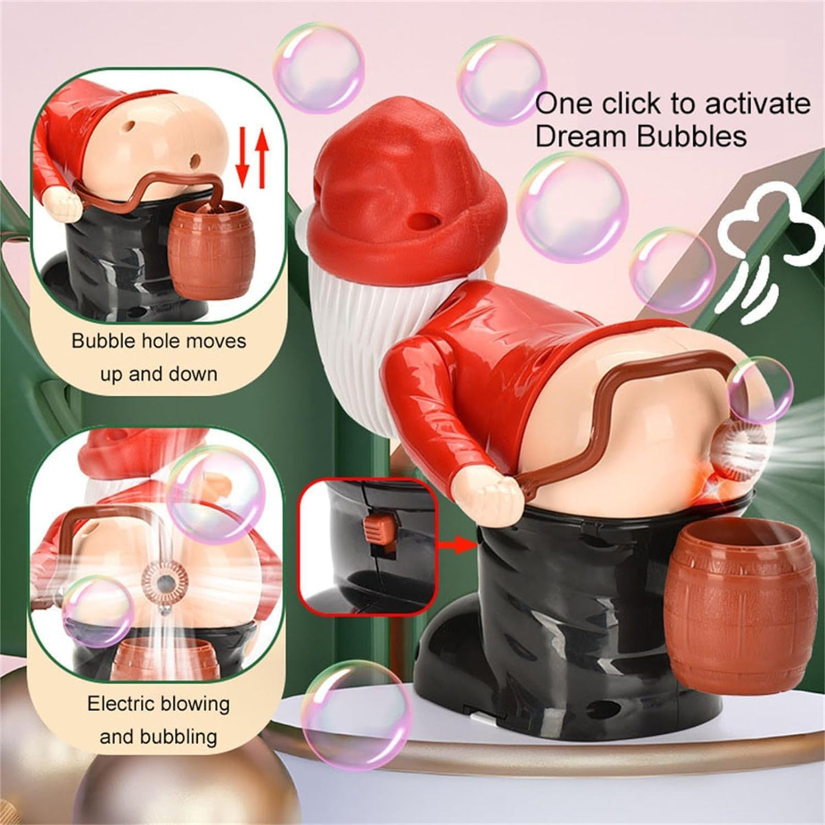 Santa Claus Bubble Maker Toy Ornaments, Funny Santa Automatic Fart Bubble Machine with Flashing Lights & Music, Christmas Bubble Blower for Outdoor & Indoor Activity (Red)