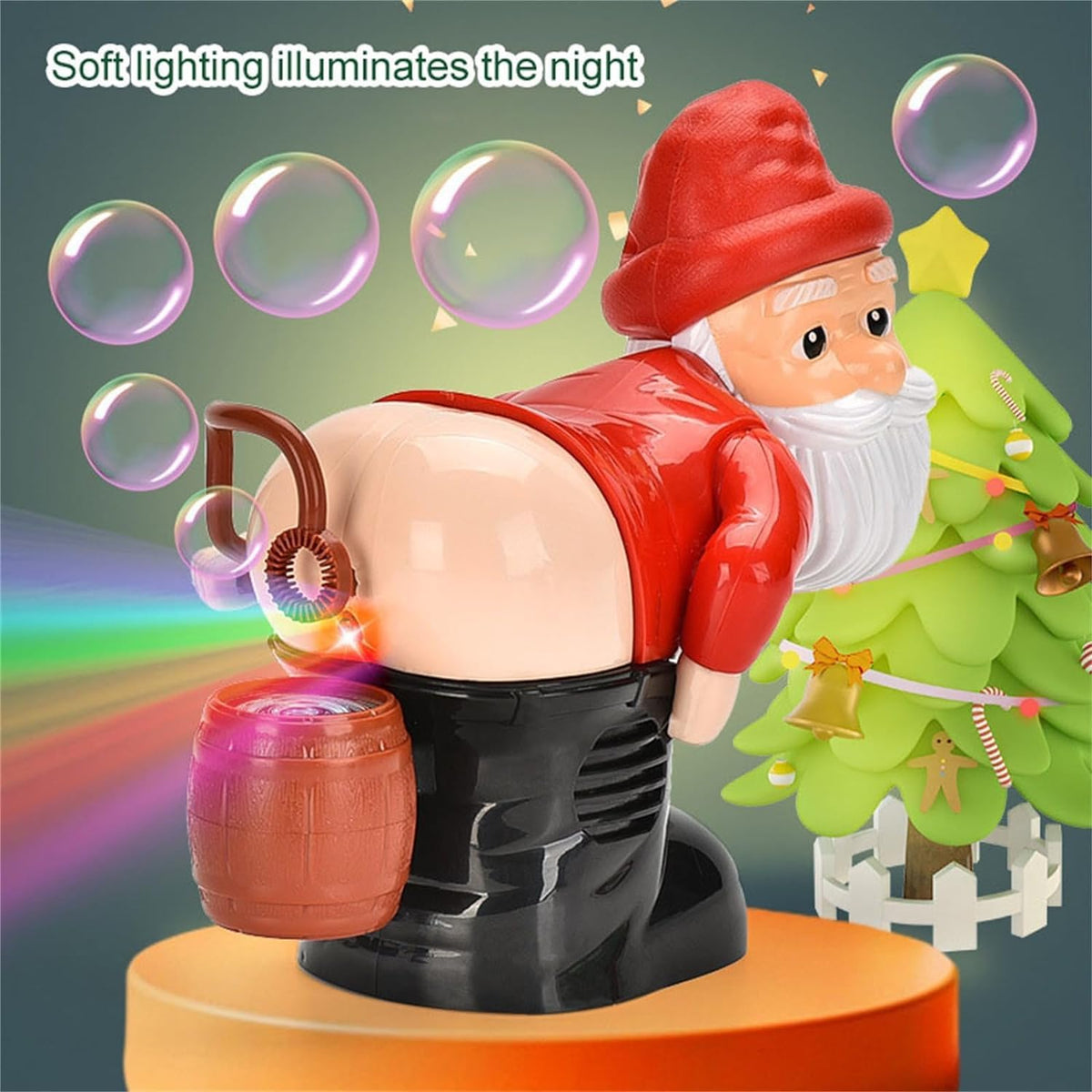 Santa Claus Bubble Maker Toy Ornaments, Funny Santa Automatic Fart Bubble Machine with Flashing Lights & Music, Christmas Bubble Blower for Outdoor & Indoor Activity (Red)