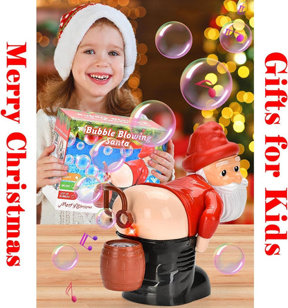 Santa Claus Bubble Maker Toy Ornaments, Funny Santa Automatic Fart Bubble Machine with Flashing Lights & Music, Christmas Bubble Blower for Outdoor & Indoor Activity (Red)