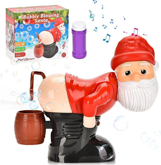 Santa Claus Bubble Maker Toy Ornaments, Funny Santa Automatic Fart Bubble Machine with Flashing Lights & Music, Christmas Bubble Blower for Outdoor & Indoor Activity (Red)
